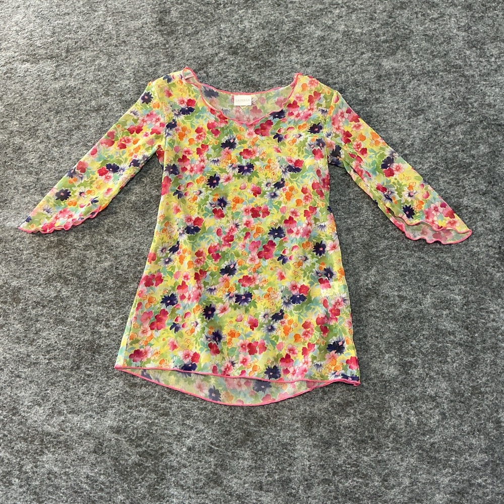 La Perla Kids Silk Lightweight Beach Vacation Floral Multicolor Sheer Tunic Top